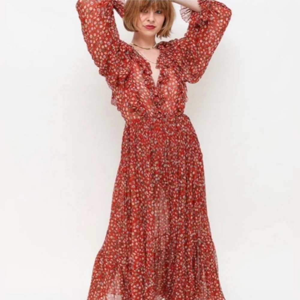NWT DOEN MURIEL DRESS - XXS (roughly size 0-2) Red Print - Silk